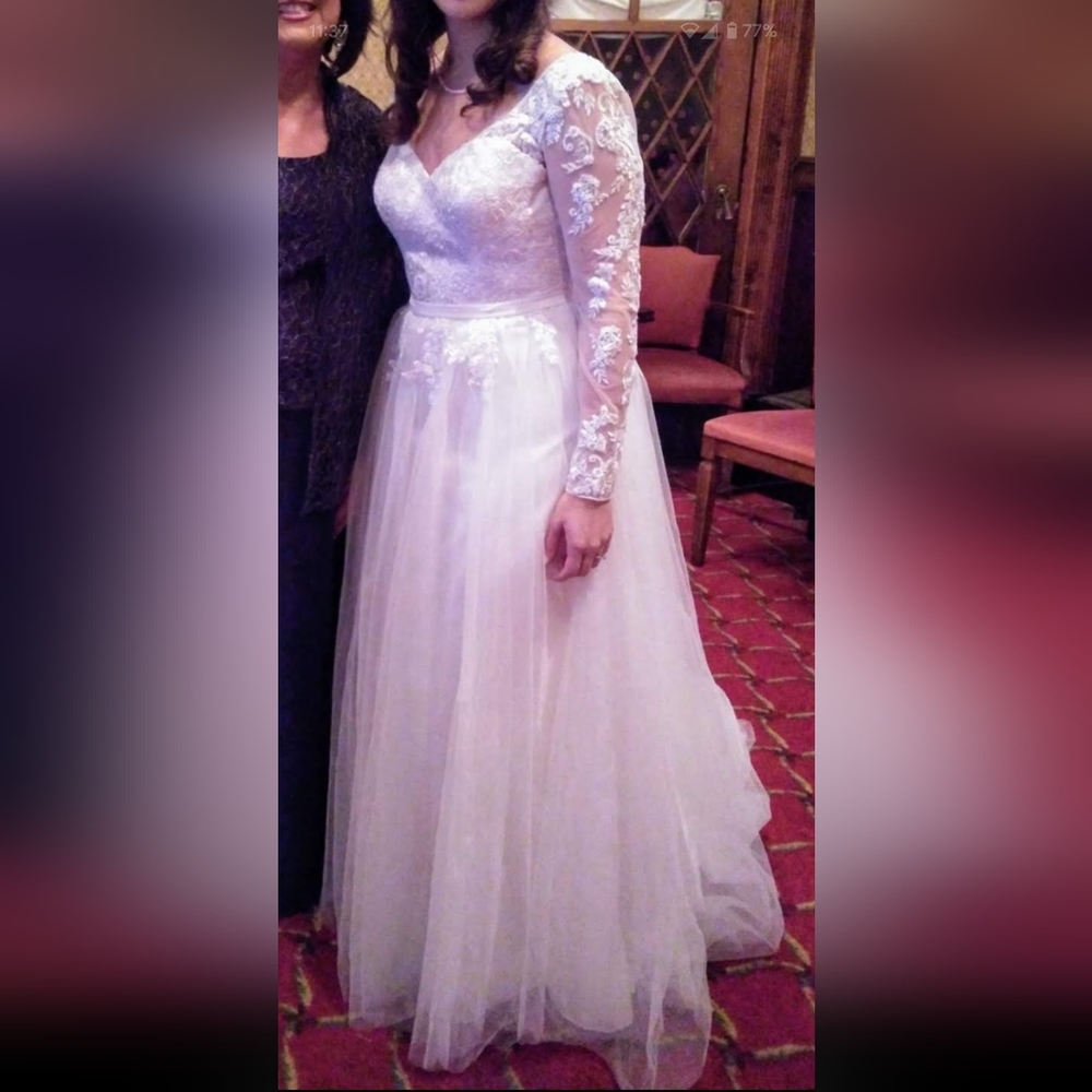 David's Bridal Long Sleeve A-Line Wedding Dress